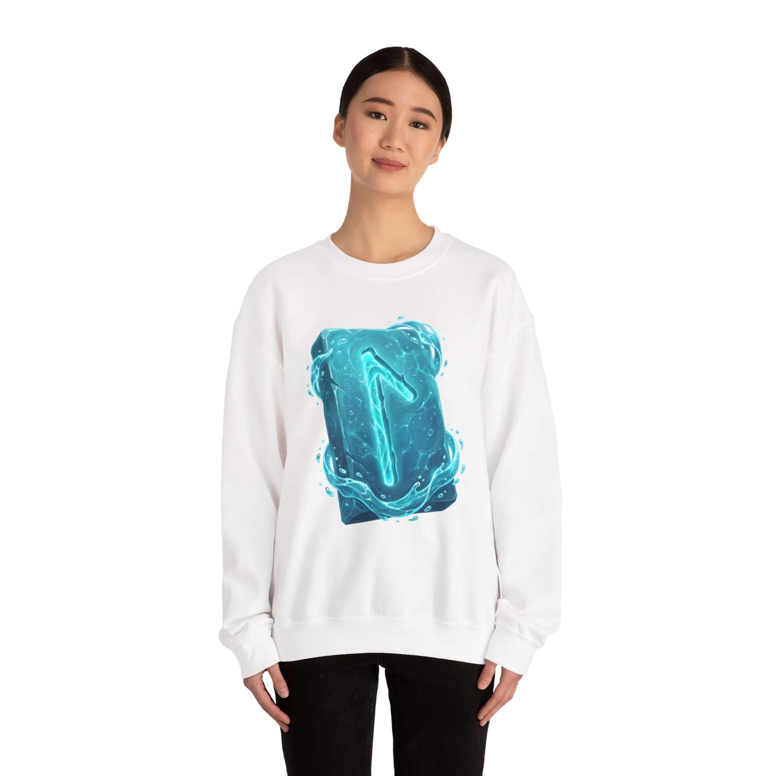 Laguz Water Rune Symbol Sweatshirt - Heavy Blend Crewneck Fleece - Unisex Ash Gray