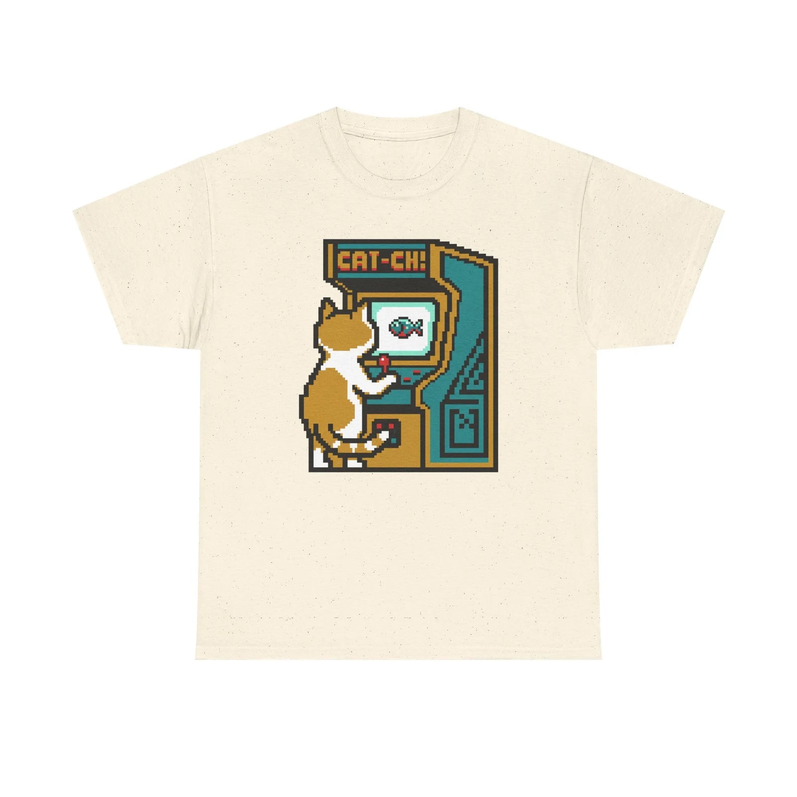 8-Bit Pixel Gaming Cats Arcade T-Shirt - Heavy Cotton Classic Fit Tee - Unisex White