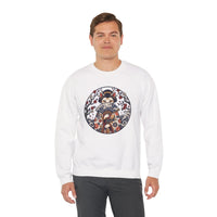 Ukiyo-e Samurai Cats Fan Dancer Sweatshirt - Heavy Blend Fleece Crewneck - Unisex White
