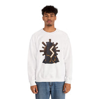 Sowulo Rune Sun Graphic Sweatshirt - Classic Fit Fleece Crewneck - Unisex White