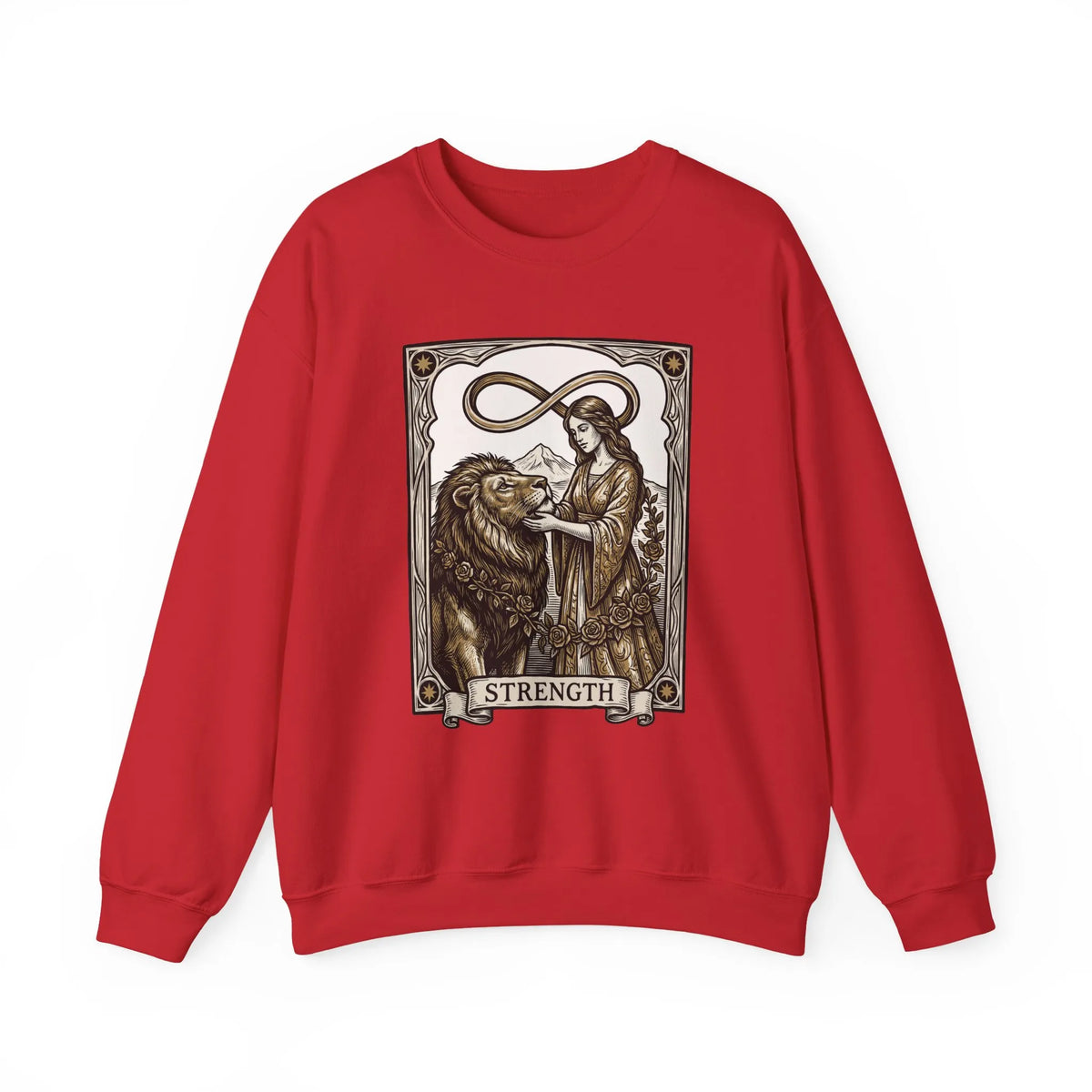 Strength Tarot Card Sweatshirt - Heavy Blend Crewneck Fleece - Unisex White