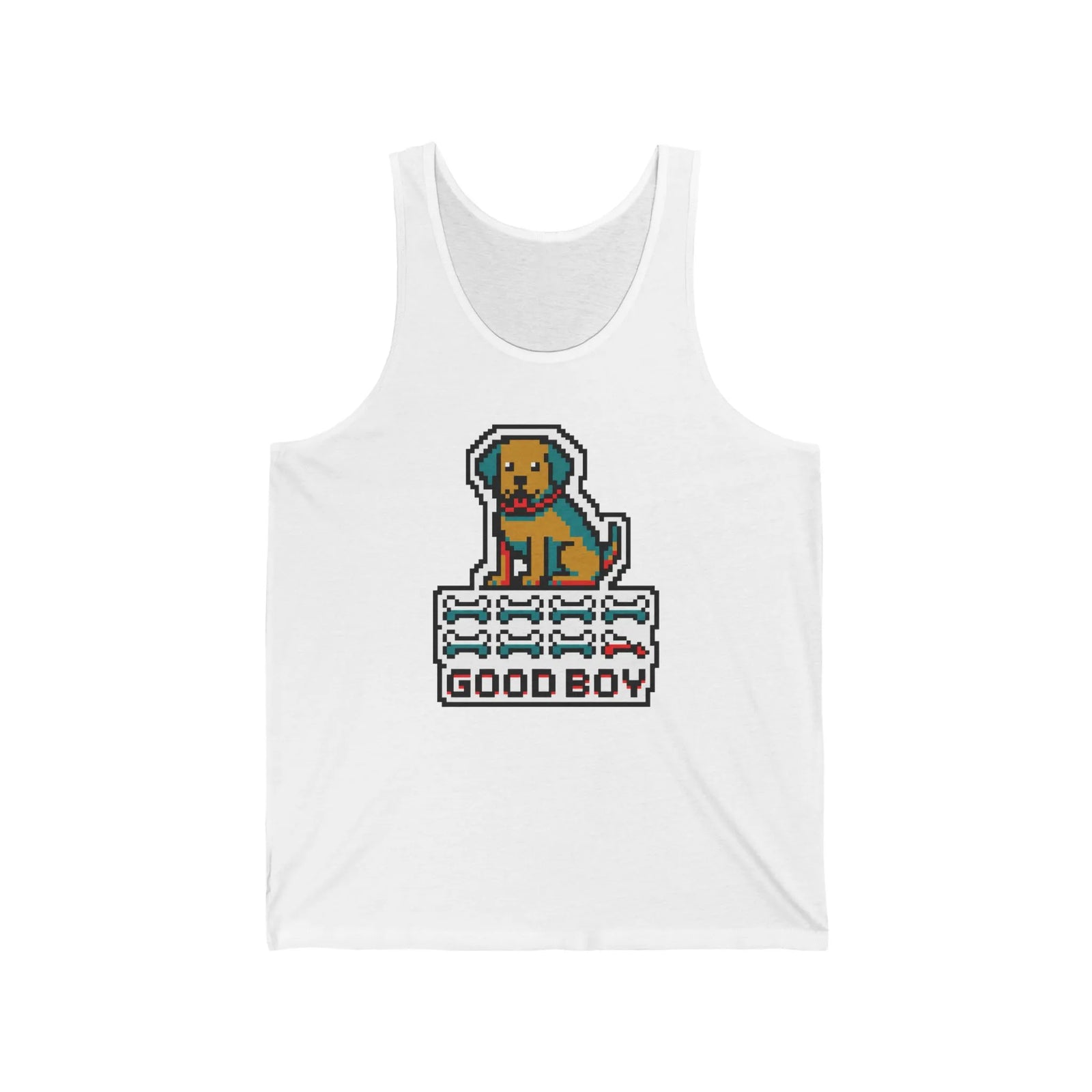 Good Boy 8-Bit Pixel Dog Gaming Tank Top - Lightweight Jersey Retail Fit - Unisex White