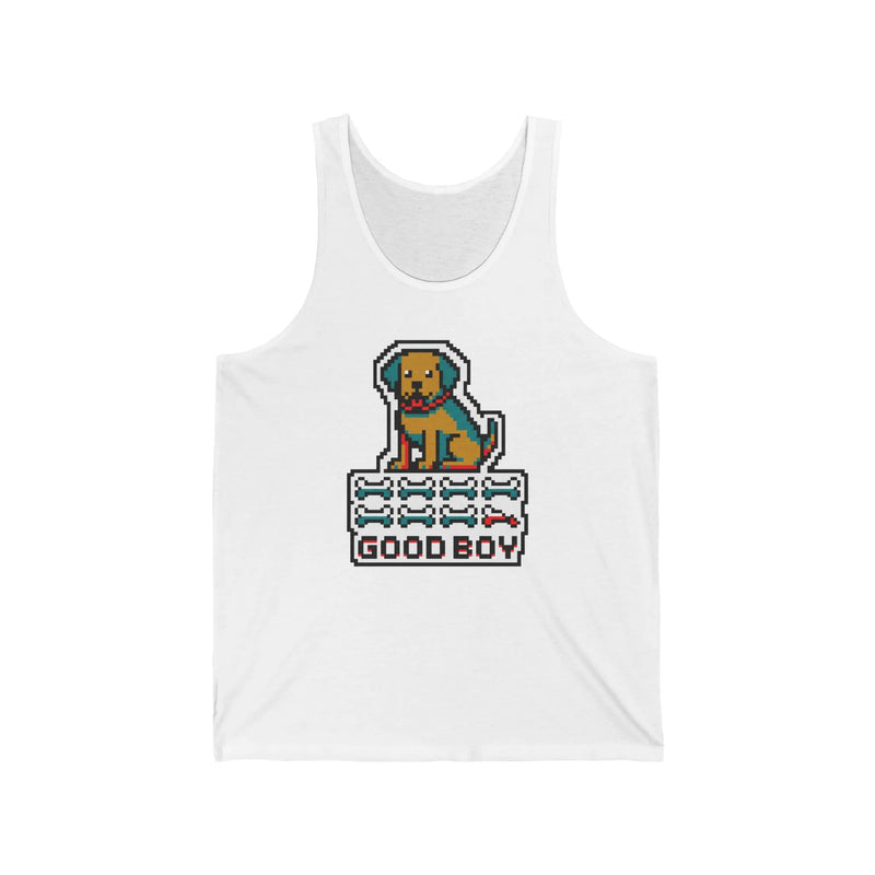 Good Boy 8-Bit Pixel Dog Gaming Tank Top - Lightweight Jersey Retail Fit - Unisex White