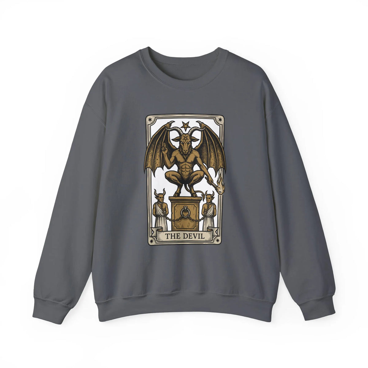 Devil Tarot Card Graphic Sweatshirt - Heavy Blend Fleece Crewneck - Unisex White