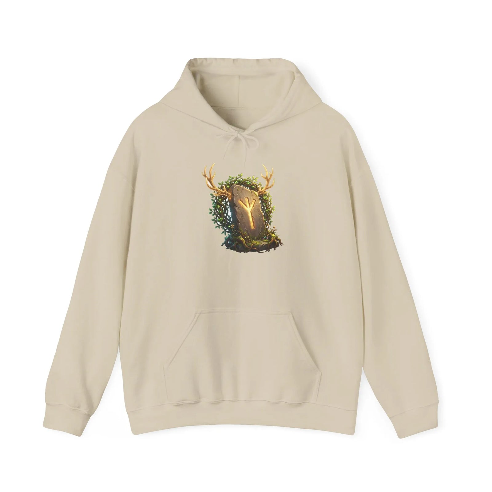Elhaz Protection Rune Antler Hoodie - Heavy Blend Cotton Blend Pullover - Unisex White