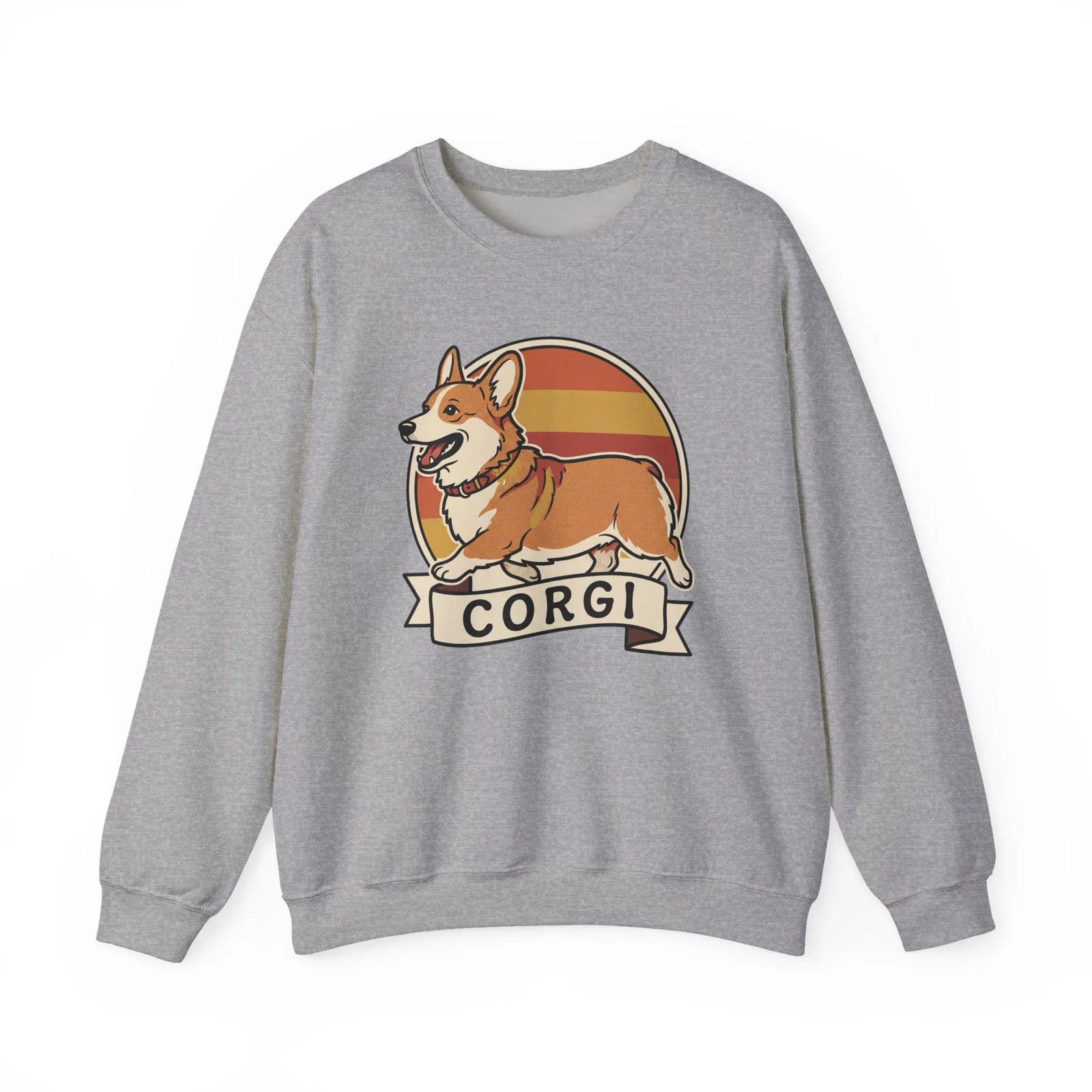 Retro 70s Sunset Corgi Sweatshirt - Classic Fit Cotton-Poly Crewneck - Unisex White