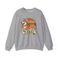 Retro 70s Sunset Corgi Sweatshirt - Classic Fit Cotton-Poly Crewneck - Unisex White