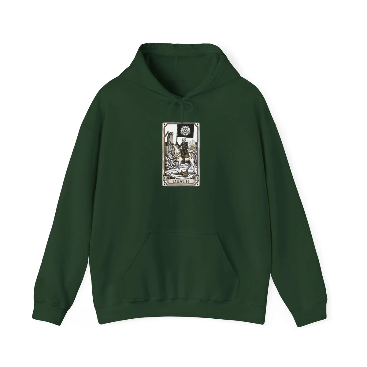 Death Tarot Card Graphic Hoodie - Medium-Heavy Cotton-Poly Blend Pullover - Unisex White