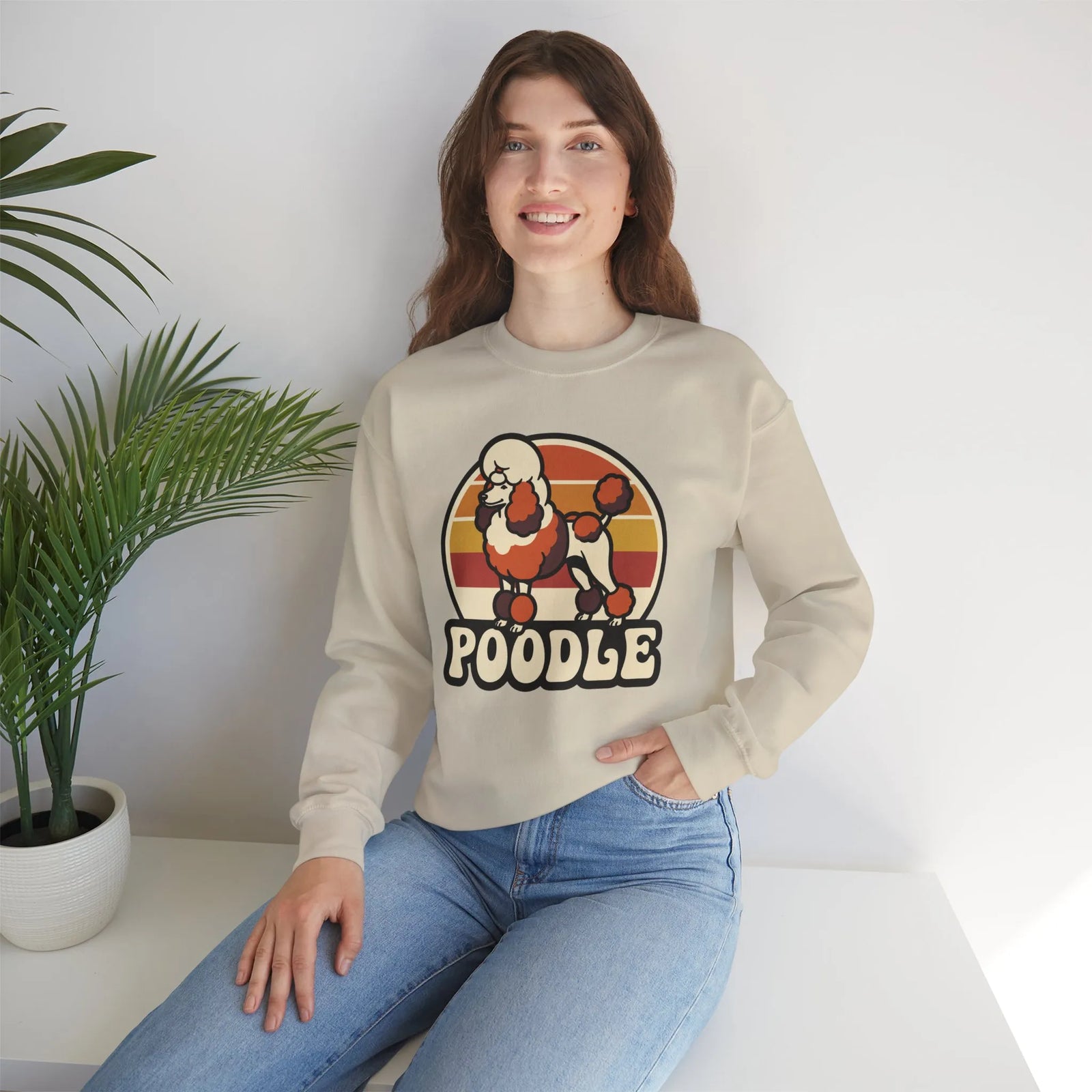 Poodle Retro 70s Sunset Sweatshirt - Heavy Blend Fleece Crewneck - Unisex White