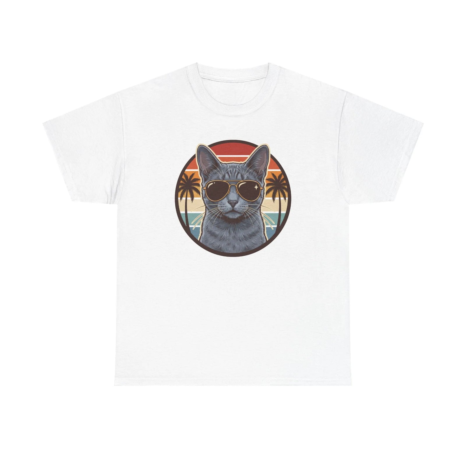 Russian Blue Cat Aviator T-Shirt - Heavy Cotton Classic Fit Tee - Unisex White