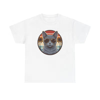Russian Blue Cat Aviator T-Shirt - Heavy Cotton Classic Fit Tee - Unisex White