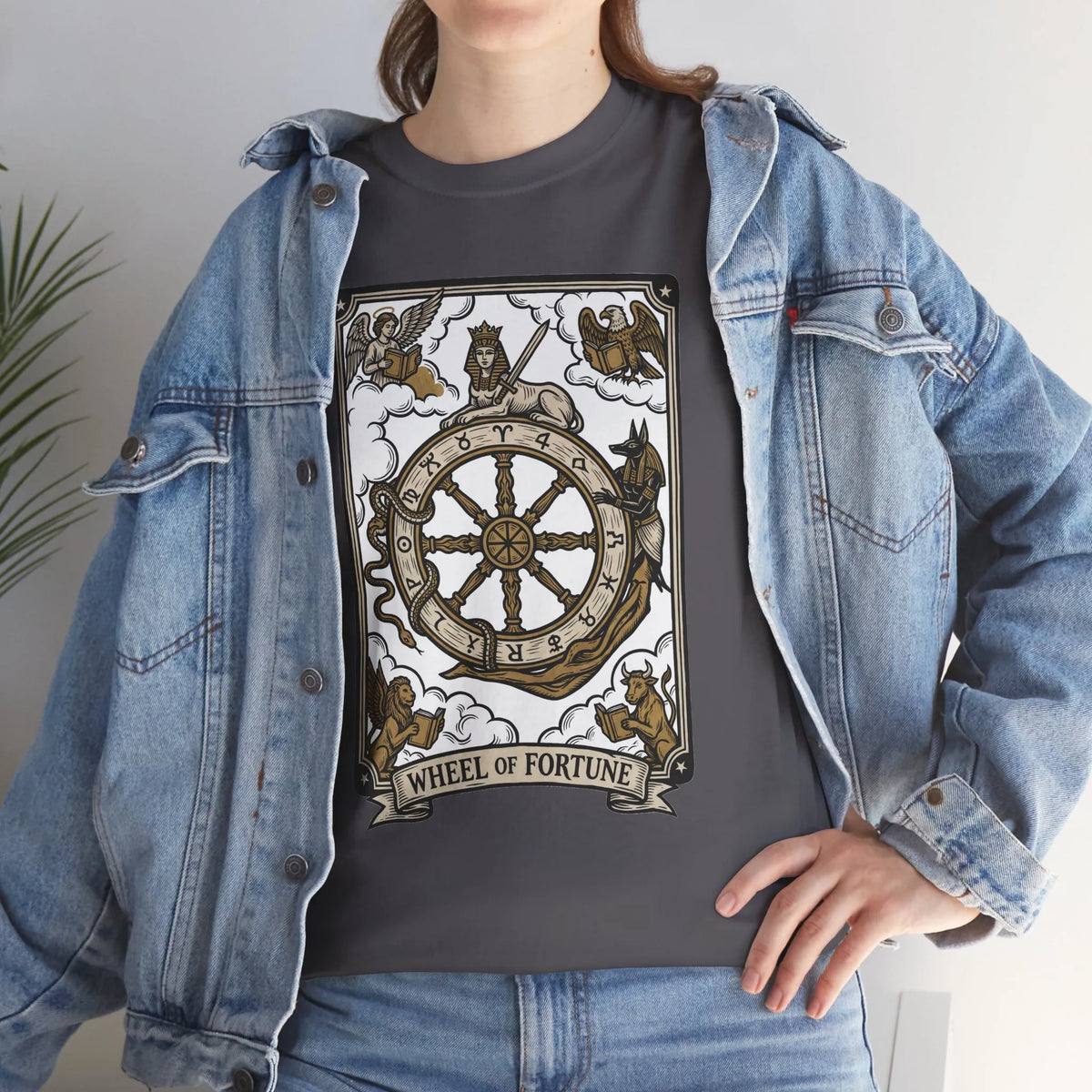 Wheel of Fortune Tarot Graphic T-Shirt - Heavyweight Cotton Classic Fit - Unisex White