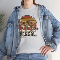 Bengal Cat Retro Sunset T-Shirt - Heavy Cotton Classic Fit Tee - Unisex White