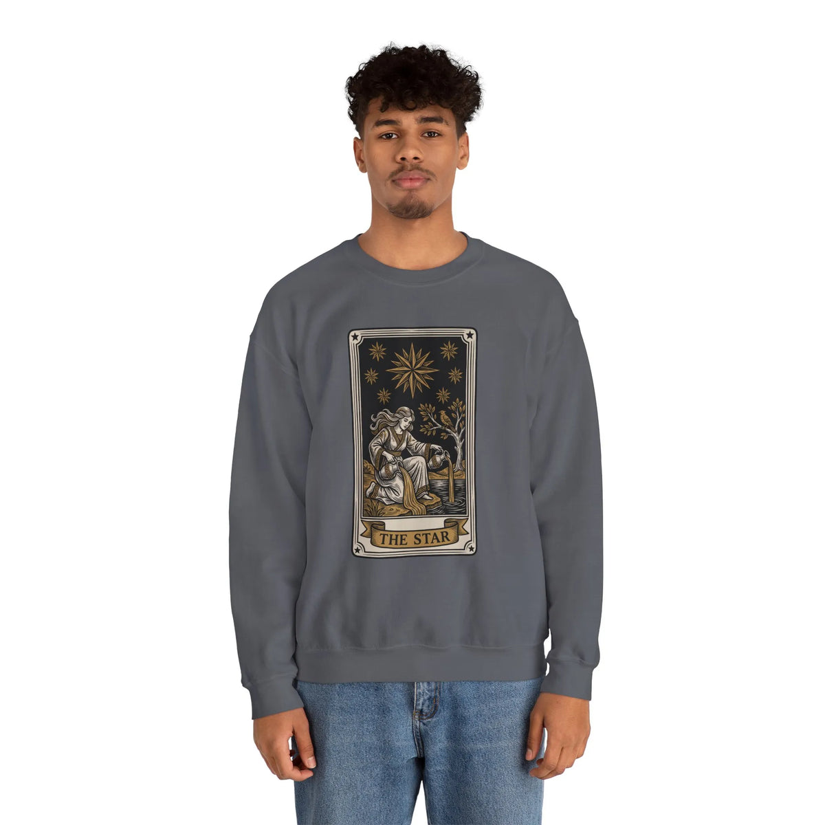 The Star Tarot Card Sweatshirt - 50/50 Cotton Polyester Crewneck - Unisex White
