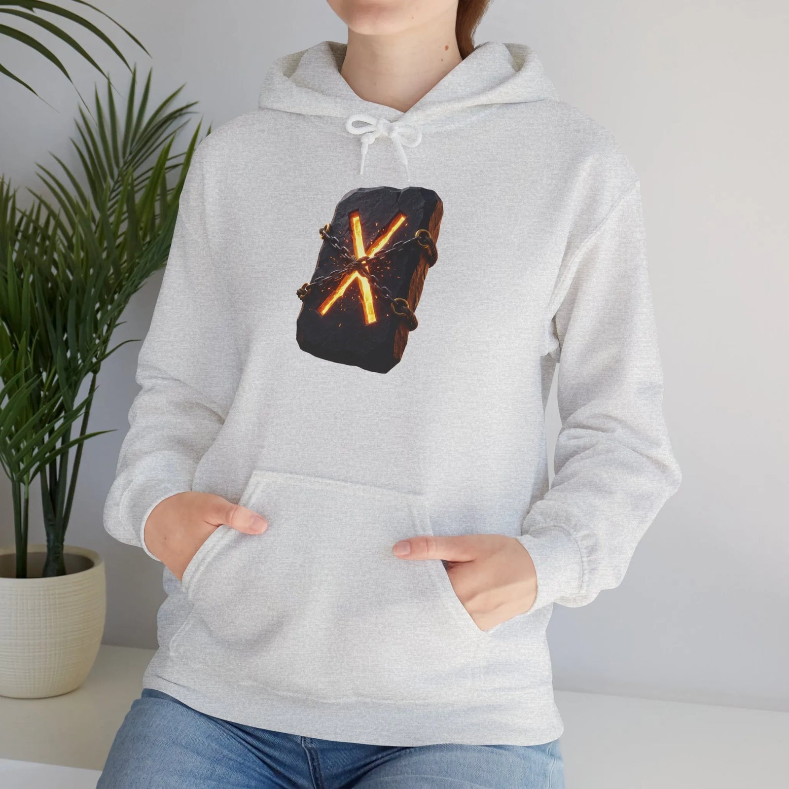 Gebo Rune Symbol Hoodie - Cozy Cotton Blend Fleece Pullover - Unisex White