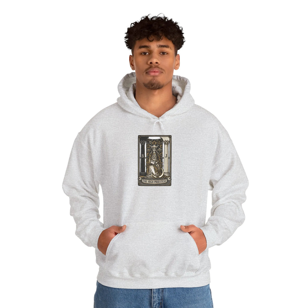 High Priestess Tarot Card Hoodie - Heavy Blend Fleece Pullover - Unisex White