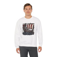 Viking Berserker Dogs Longship Prow Sweatshirt - Heavy Blend Cotton Poly Crewneck - Unisex White
