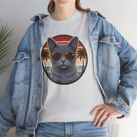 Russian Blue Cat Aviator T-Shirt - Heavy Cotton Classic Fit Tee - Unisex White