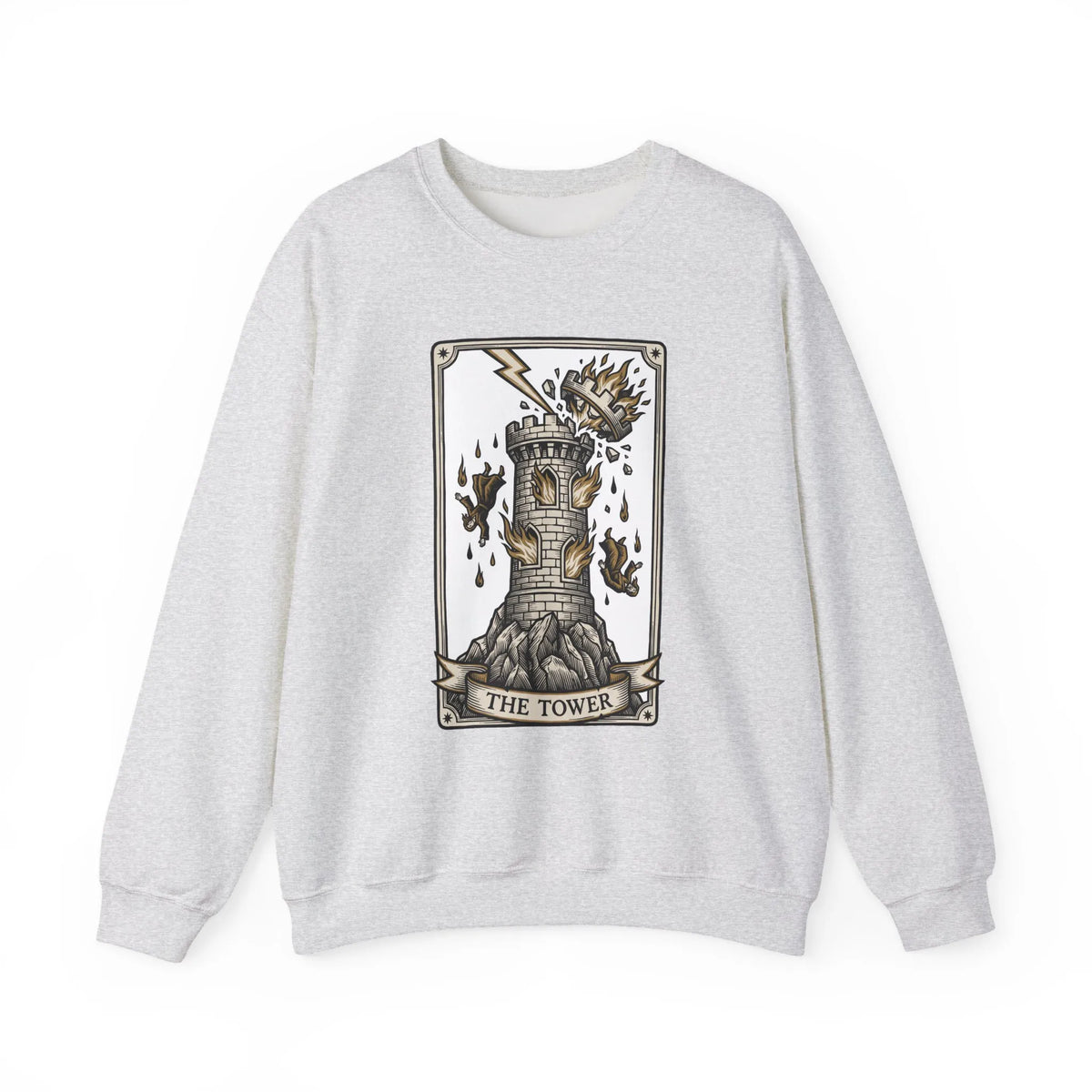 The Tower Tarot Card Sweatshirt - Heavy Blend Fleece Crewneck - Unisex White