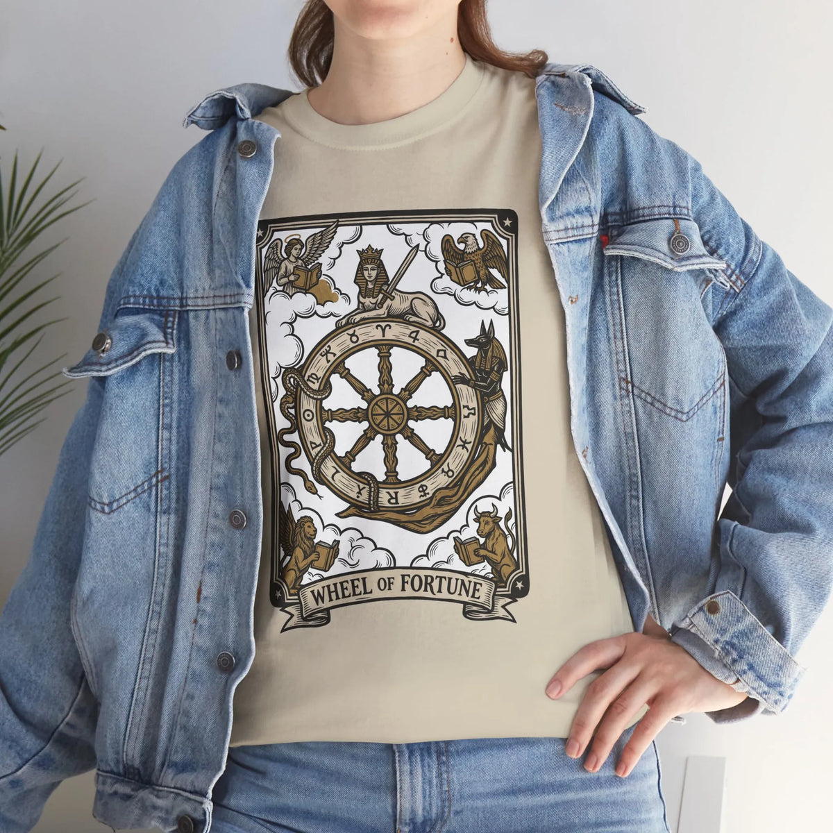 Wheel of Fortune Tarot Graphic T-Shirt - Heavyweight Cotton Classic Fit - Unisex White