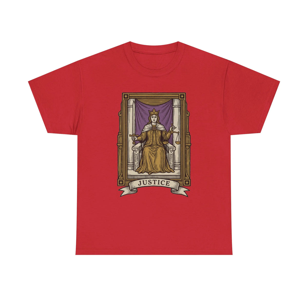 Justice Tarot Card Graphic T-Shirt - Heavy Cotton Classic Fit Tee - Unisex White