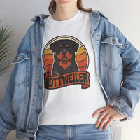 Retro 70s Sunset Rottweiler T-Shirt - Heavy Cotton Classic Fit Tee - Unisex Off White