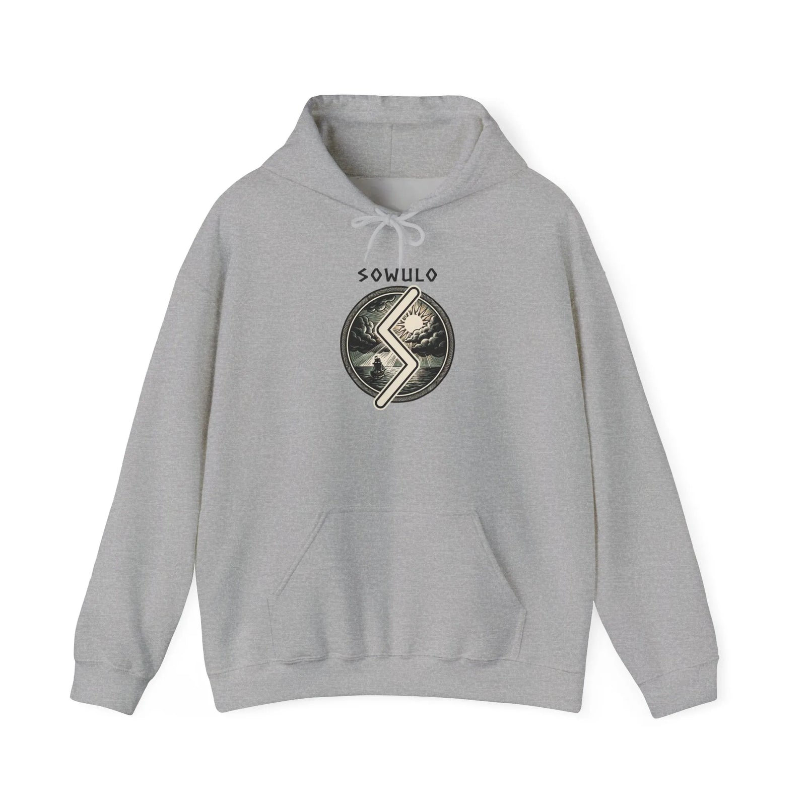 Sowulo Rune Sun Guidance Hoodie - Heavyweight Cotton Blend Pullover - Unisex White