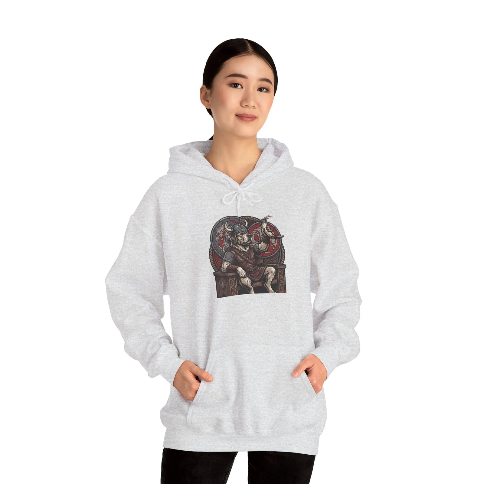 Viking Berserker Dogs Hoodie - Heavy Blend Warm Fleece Pullover - Unisex White