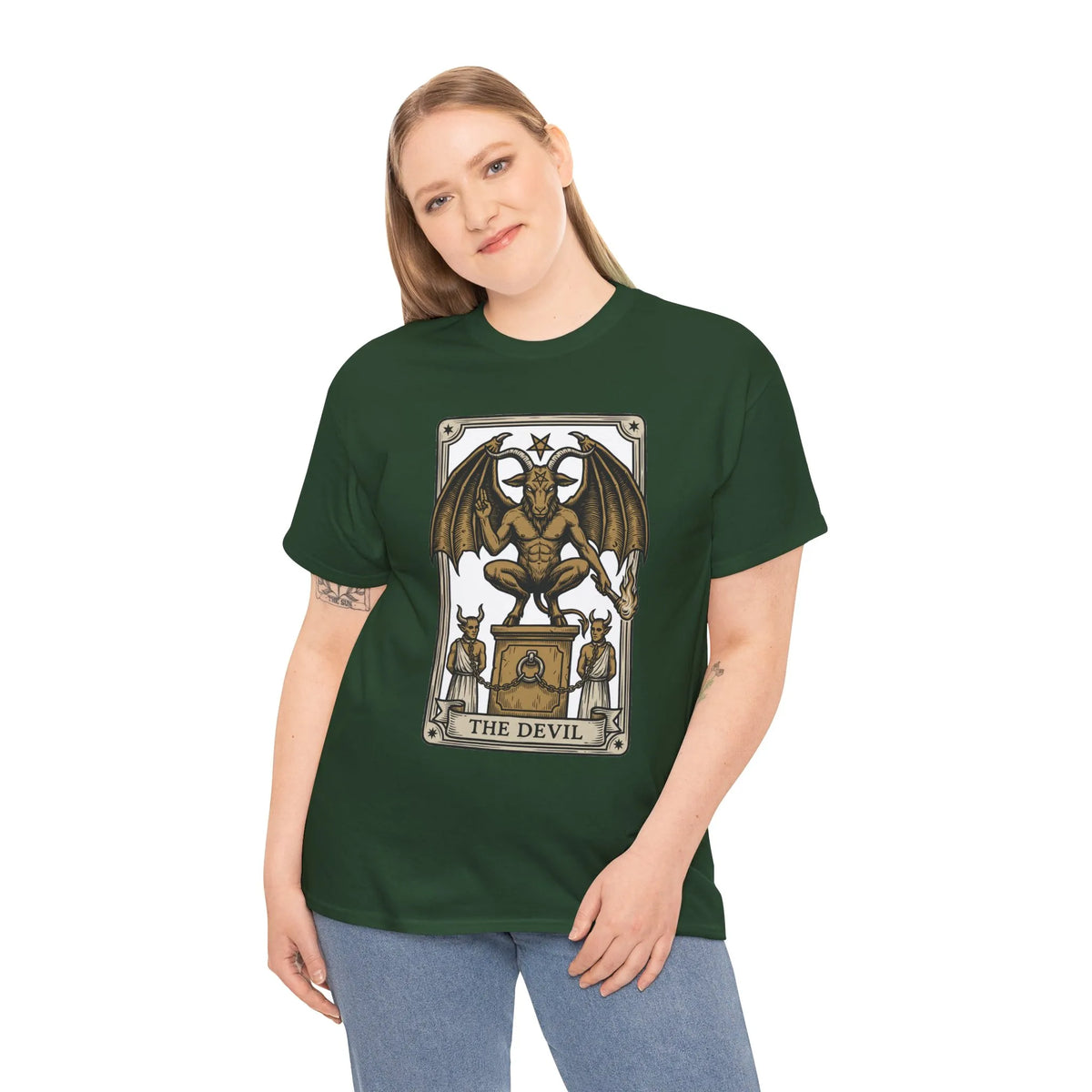 The Devil Tarot Card Graphic T-Shirt - Heavy Cotton Classic Fit Tee - Unisex White
