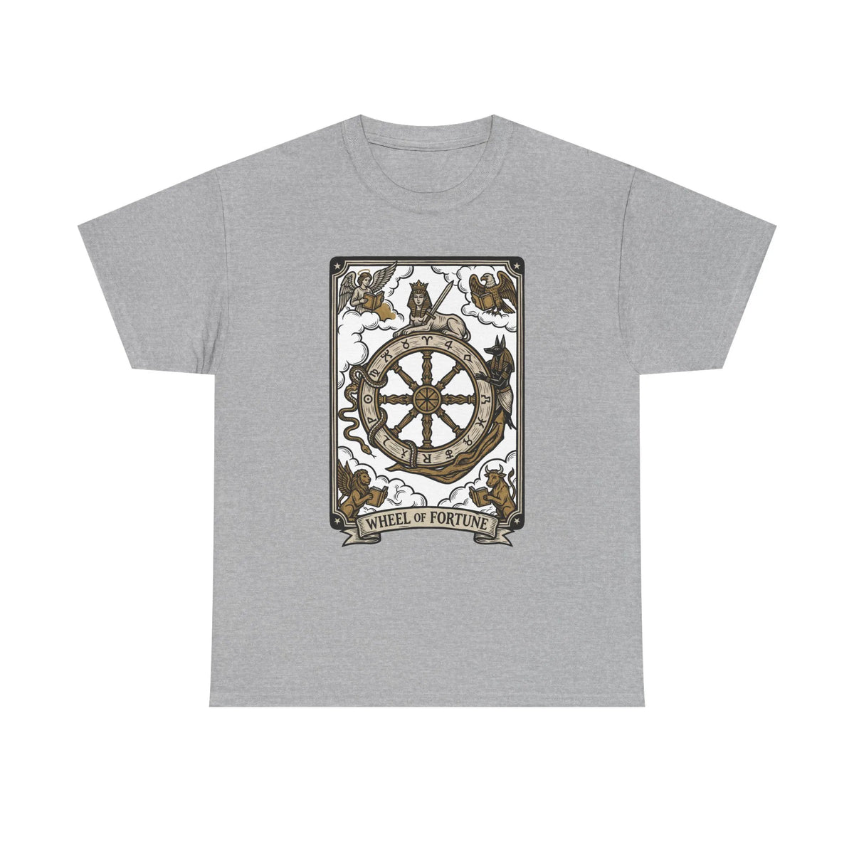 Wheel of Fortune Tarot Graphic T-Shirt - Heavyweight Cotton Classic Fit - Unisex White