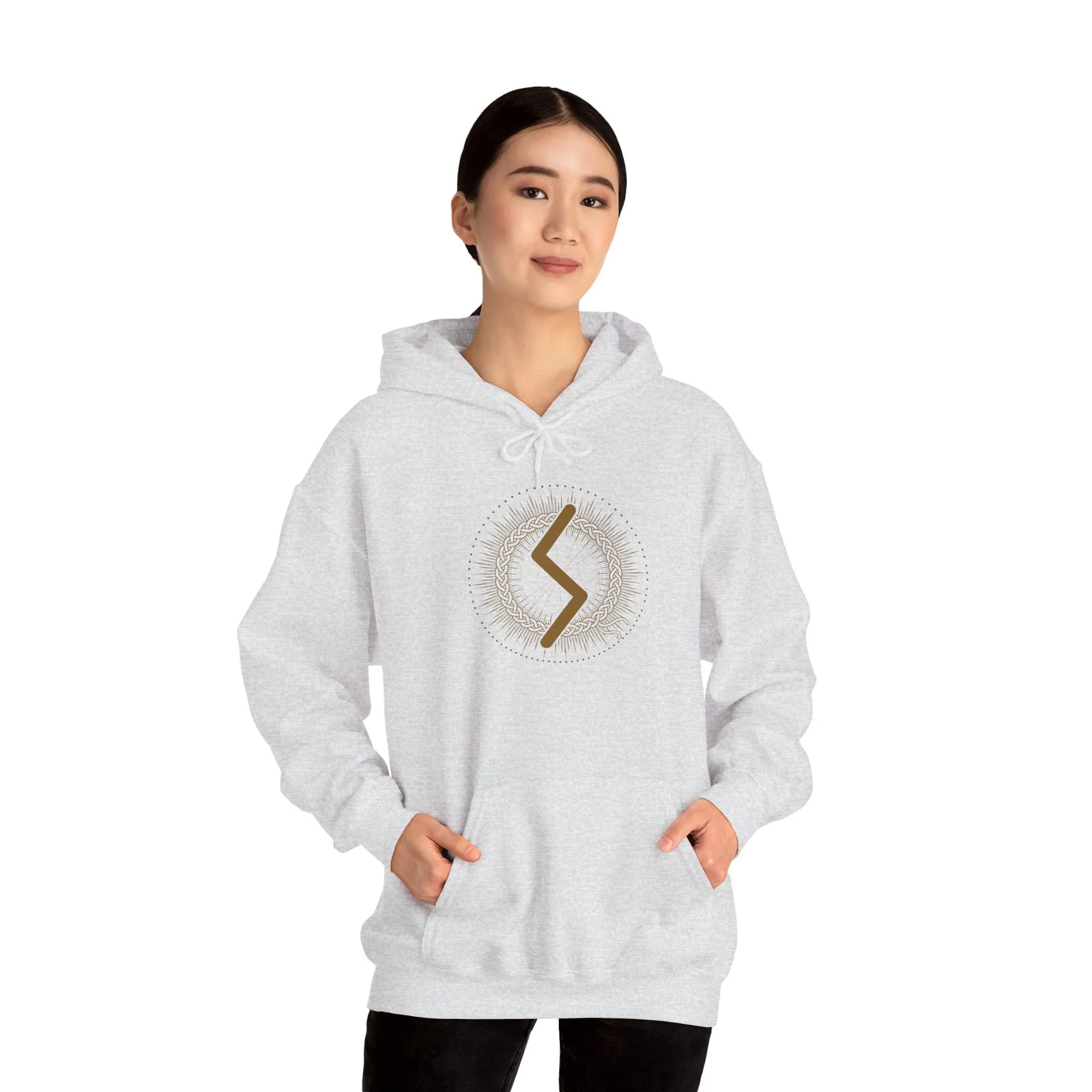 Sowulo Sun Rune Guidance Hoodie - Heavy Blend Cotton Blend Pullover - Unisex White
