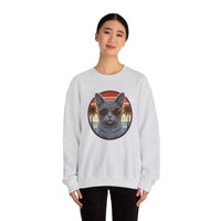 Russian Blue Cat Aviator Sunglasses Sweatshirt - Heavy Blend Fleece Crewneck - Unisex White