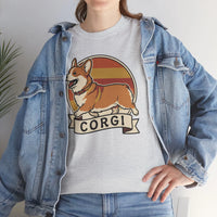Corgi Retro 70s Sunset T-Shirt - Heavyweight Cotton Classic Fit Tee - Unisex White