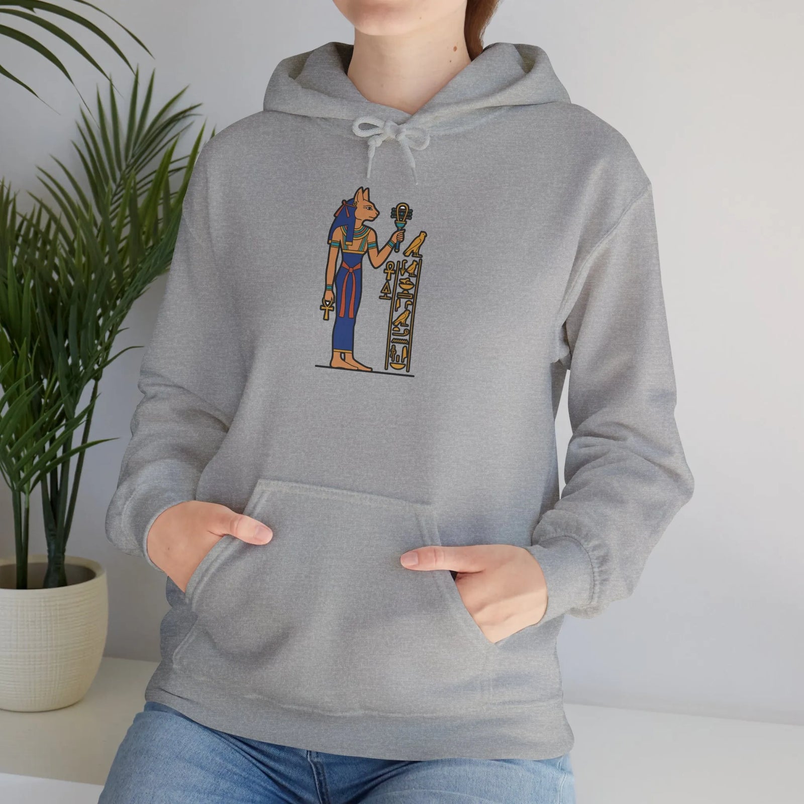 Bastet Egyptian Cat Pharaoh Hoodie - Soft Heavy Blend Fleece Pullover - Unisex White