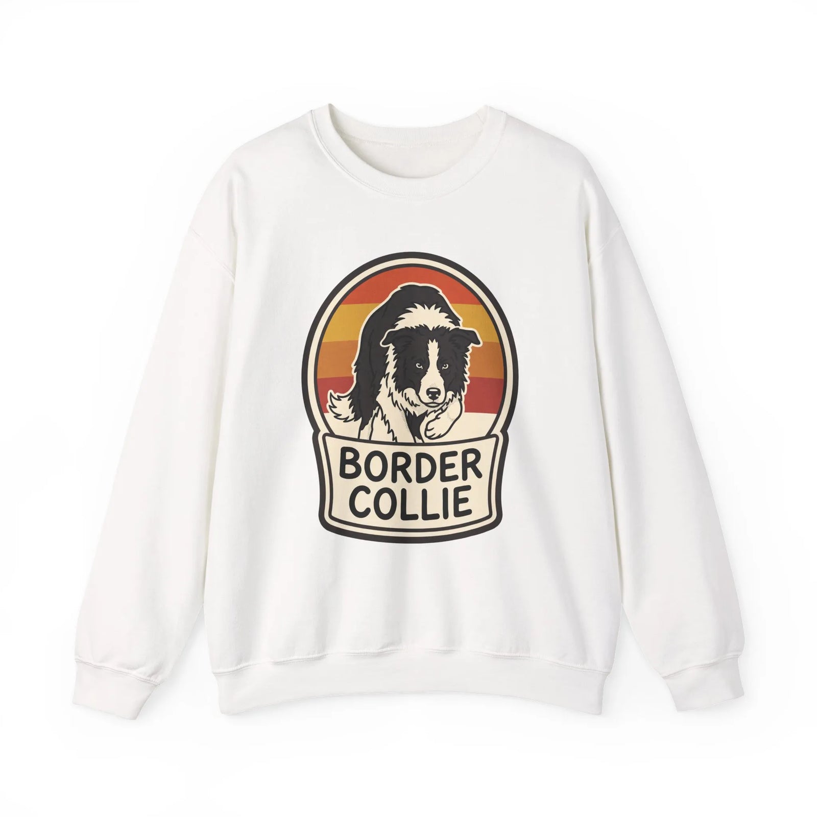 Border Collie Retro Sunset Sweatshirt - Heavy Blend Cotton Blend Crewneck - Unisex White