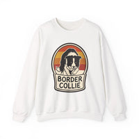 Border Collie Retro Sunset Sweatshirt - Heavy Blend Cotton Blend Crewneck - Unisex White