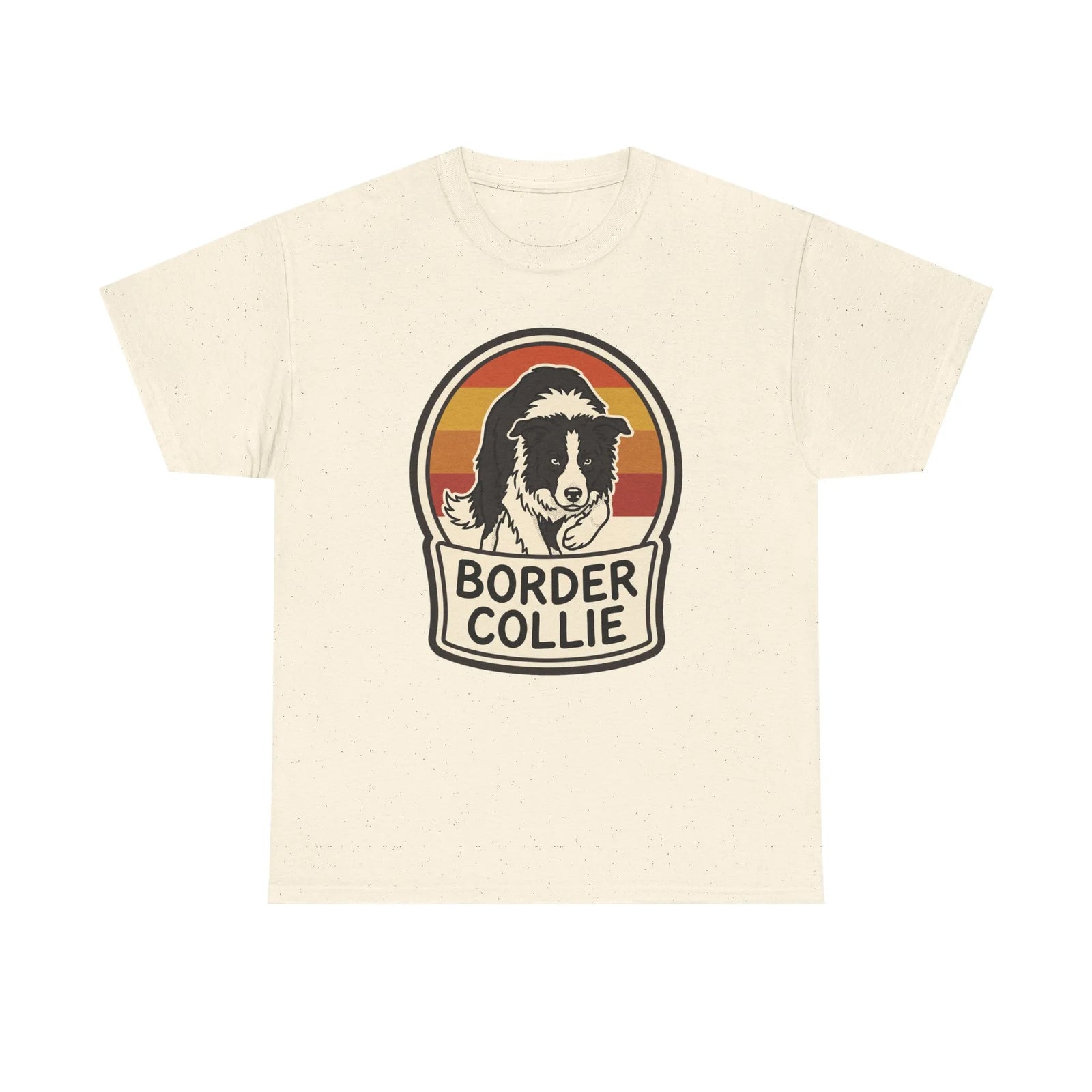 Border Collie Retro 70s Sunset T-Shirt - Heavy Cotton Classic Fit Tee - Unisex White