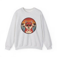 Shiba Inu Cool Dog 70s Sunset Sweatshirt - Heavy Blend Fleece Crewneck - Unisex White