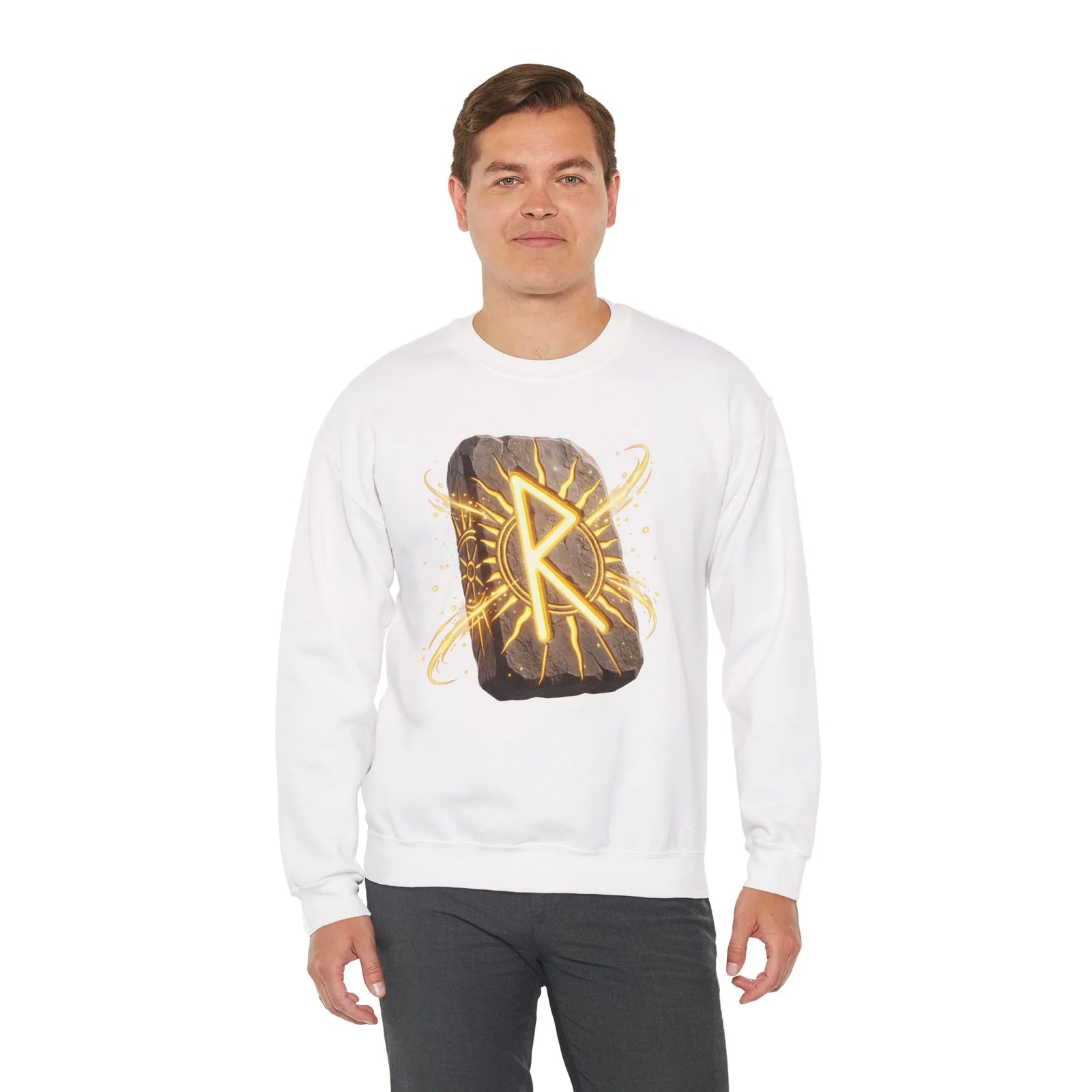 Raido Rune Journey Wheel Sweatshirt - Heavy Blend Classic Crewneck - Unisex White