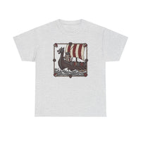 Viking Berserker Cat Longship T-Shirt - Heavyweight Cotton Classic Crewneck - Unisex White