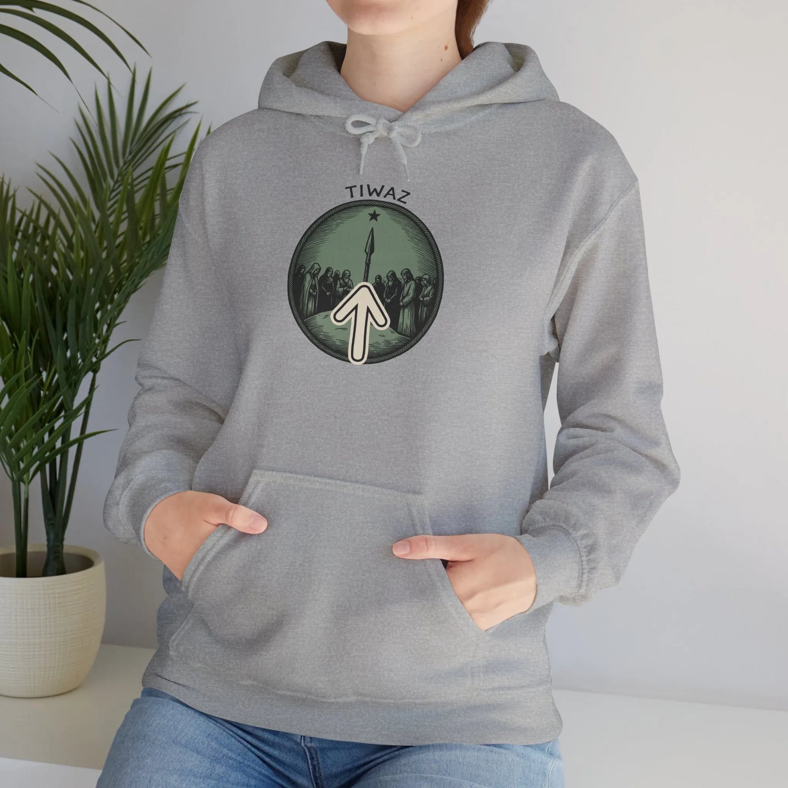 Tiwaz Rune Justice Symbol Hoodie - Heavy Blend Cotton-Poly Fleece Pullover - Unisex Off White