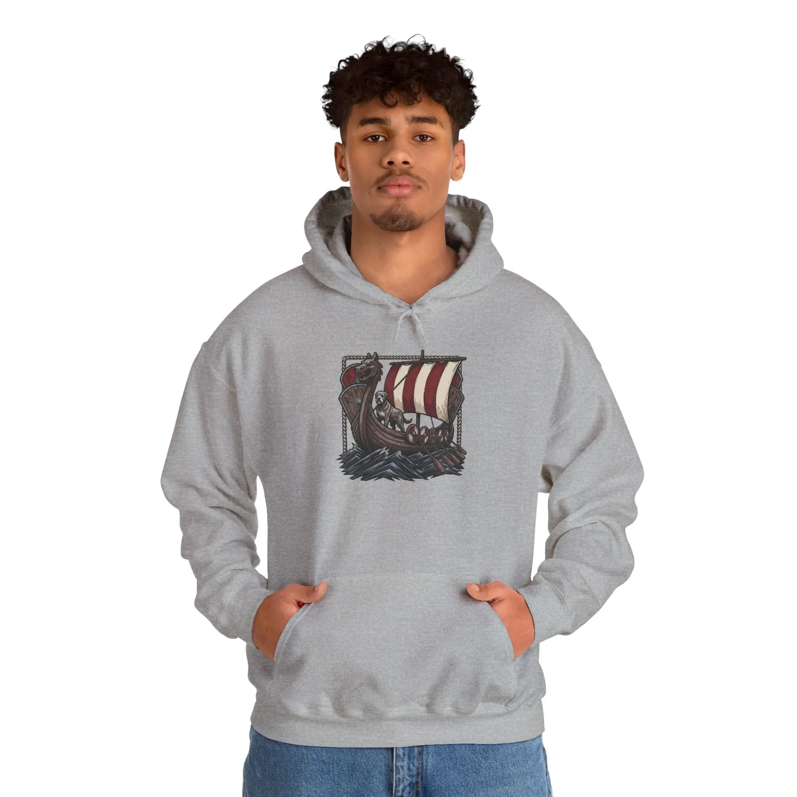 Longship Prow Viking Dog Hoodie - Cozy Cotton Poly Fleece - Unisex White