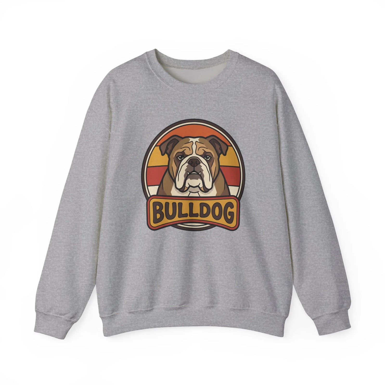 Retro 70s Sunset Bulldog Sweatshirt - Heavy Blend Cotton-Poly Crewneck - Unisex White