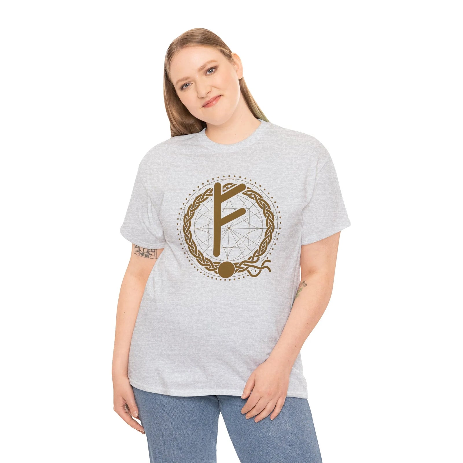 Norse Fehu Rune Graphic T-Shirt - Heavy Cotton Classic Fit Tee - Unisex White