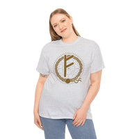 Norse Fehu Rune Graphic T-Shirt - Heavy Cotton Classic Fit Tee - Unisex White