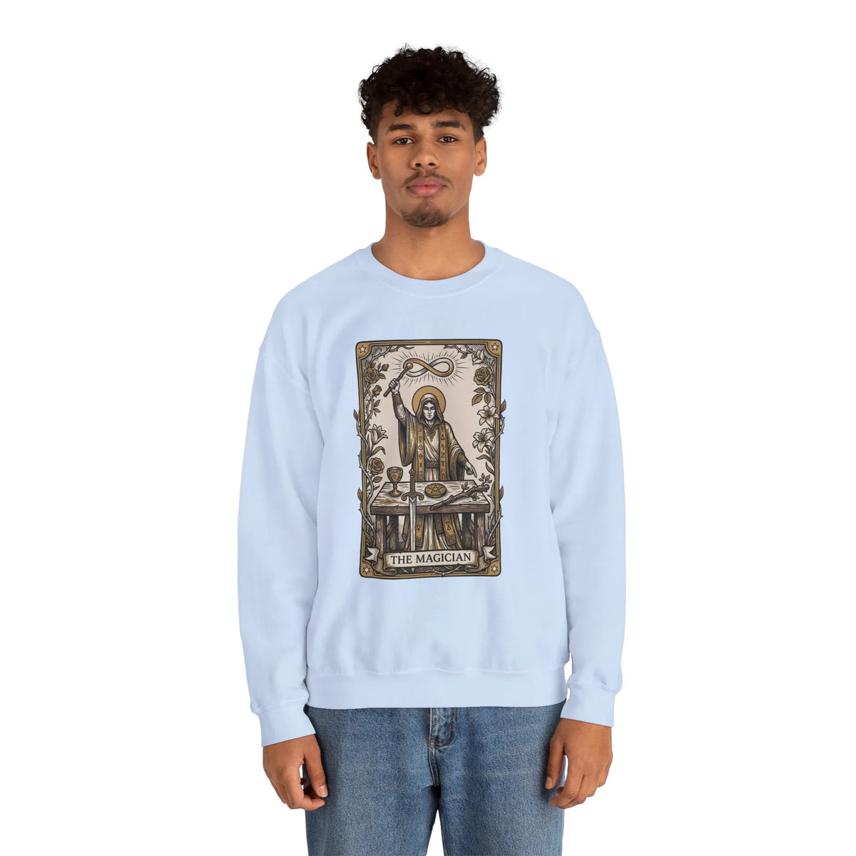 The Magician Tarot Card Sweatshirt - Heavy Blend Fleece Crewneck Pullover - Unisex Warm White