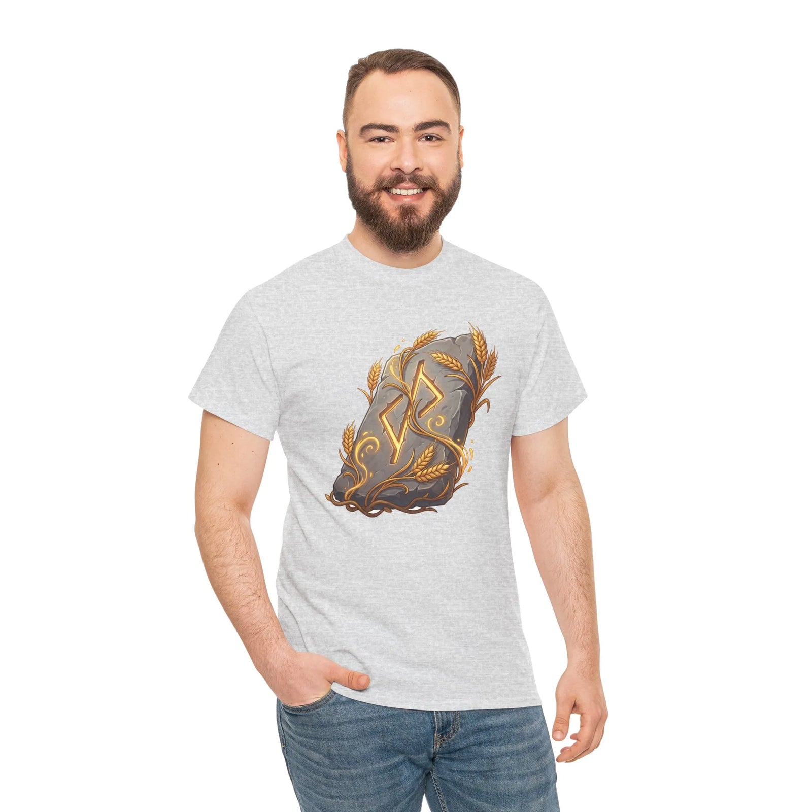 Jera Rune Harvest Stone T-Shirt - Heavy Cotton Classic Fit Tee - Unisex White