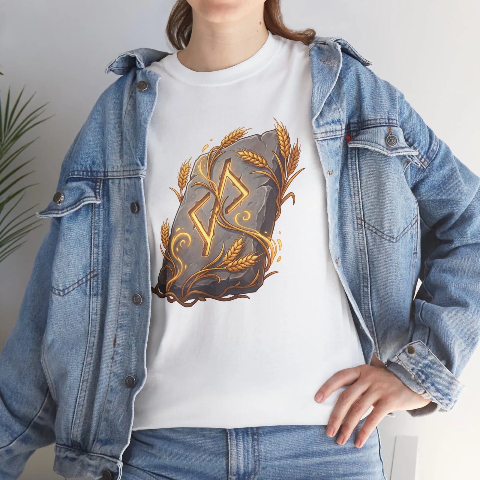 Jera Rune Harvest Stone T-Shirt - Heavy Cotton Classic Fit Tee - Unisex White