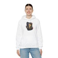 Wunjo Rune Floral Rock Graphic Hoodie - Warm Fleece Pullover Sweatshirt - Unisex White