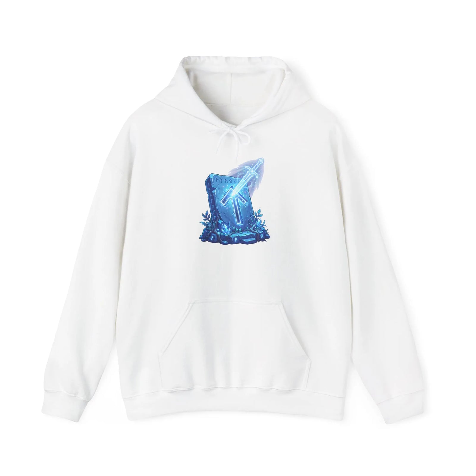 Tiwaz Tyr Sword Graphic Hoodie - Classic Fit Pouch Pocket Fleece - Unisex White